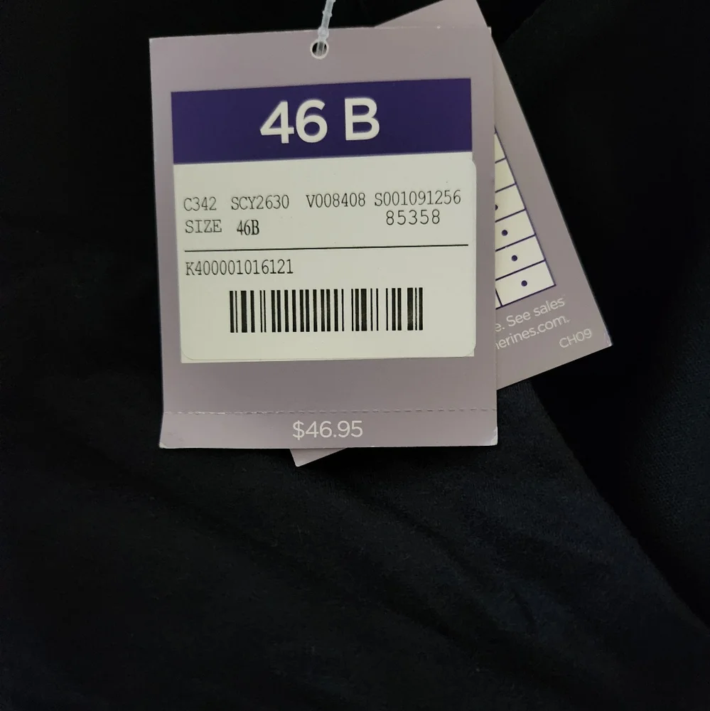 New Catherines 46B Full Coverage Smooth No Wire Bra Black Wireless